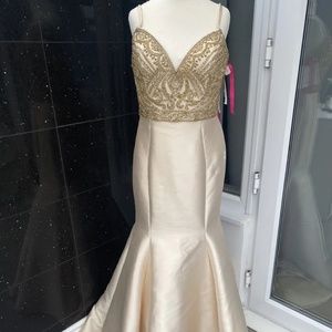 Morilee Dress Uk Size 12 Gold Satin Prom/Evening Beaded 99013 Larissa Cham